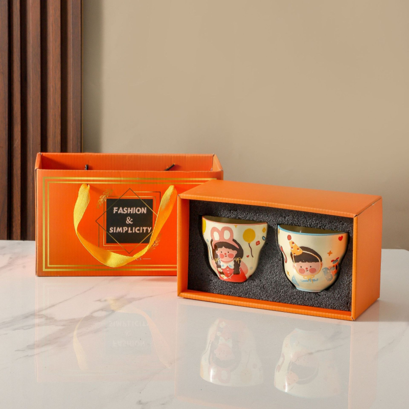 Set de cești ceramice pentru cafea - pereche părinte-copil cu design drăguț de desene animate pentru mic dejun