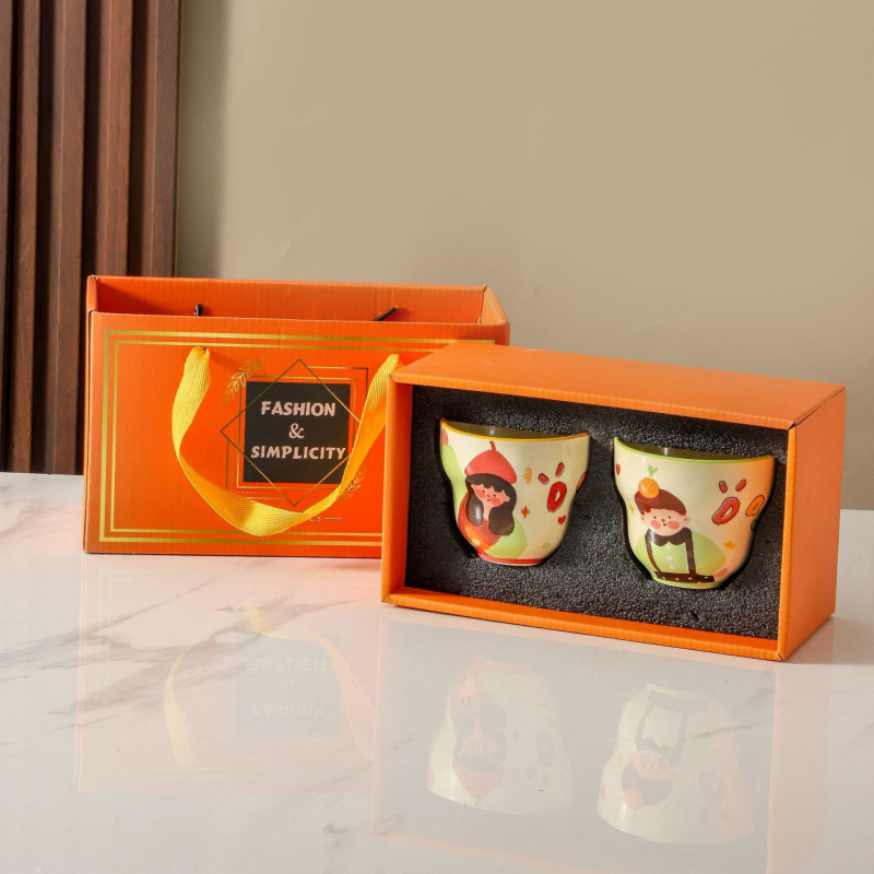 Set de cești ceramice pentru cafea - pereche părinte-copil cu design drăguț de desene animate pentru mic dejun