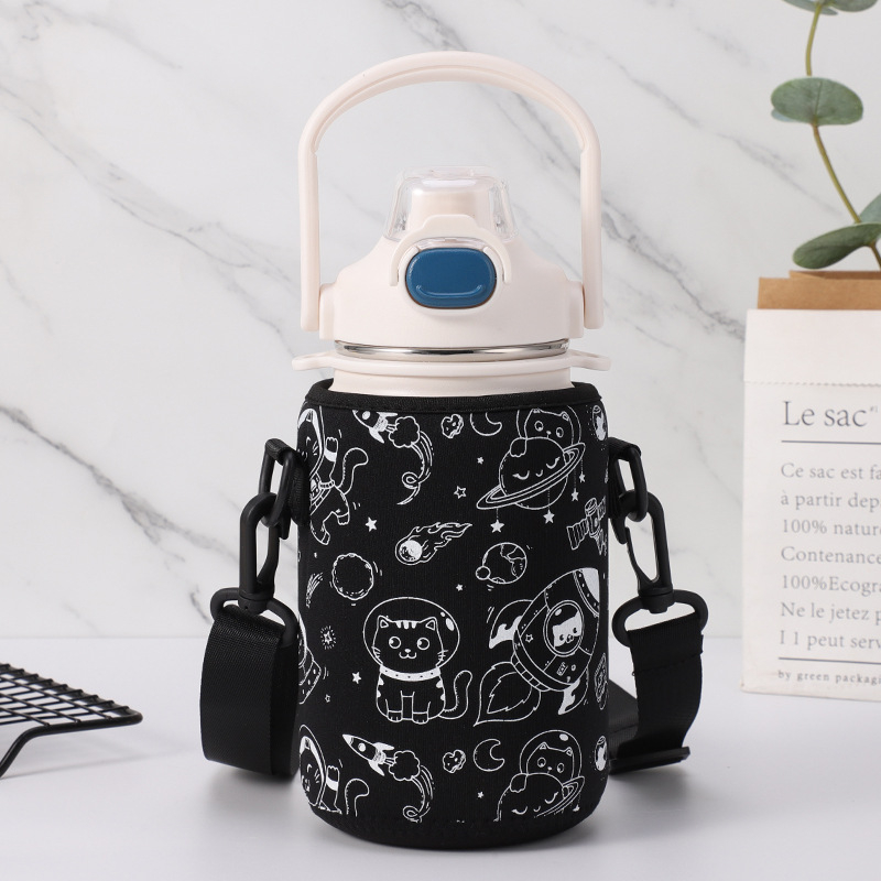 Husă din neopren pentru cană termo 900–1000 ml, protecție pentru drumeții, cu spațiu de depozitare