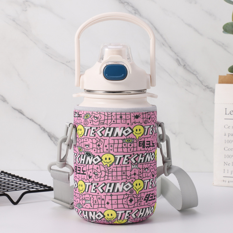 Husă din neopren pentru cană termo 900–1000 ml, protecție pentru drumeții, cu spațiu de depozitare