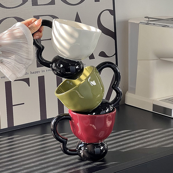 Ceașcă ceramică de tip B, cu culori în contrast și formă sferică, stil ușor lux, valoare estetică ridicată, pentru acasă, cămin și birou
