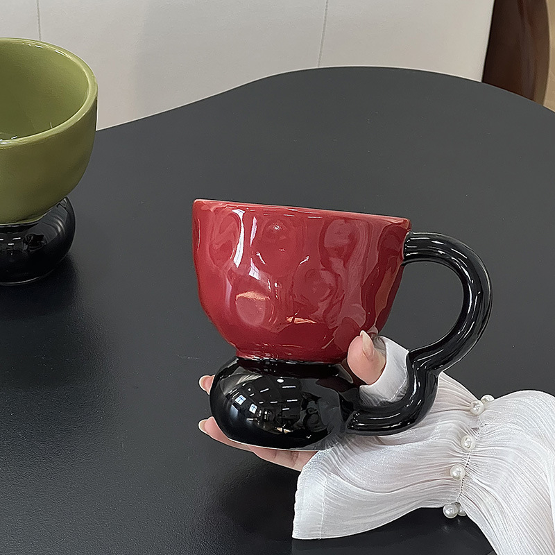 Ceașcă ceramică de tip B, cu culori în contrast și formă sferică, stil ușor lux, valoare estetică ridicată, pentru acasă, cămin și birou