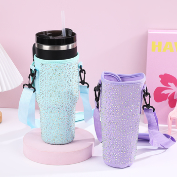Husă izolatoare pentru pahar termic decorată cu diamante, 40oz, pentru mașină, anti-alunecare, protecție împotriva arsurilor