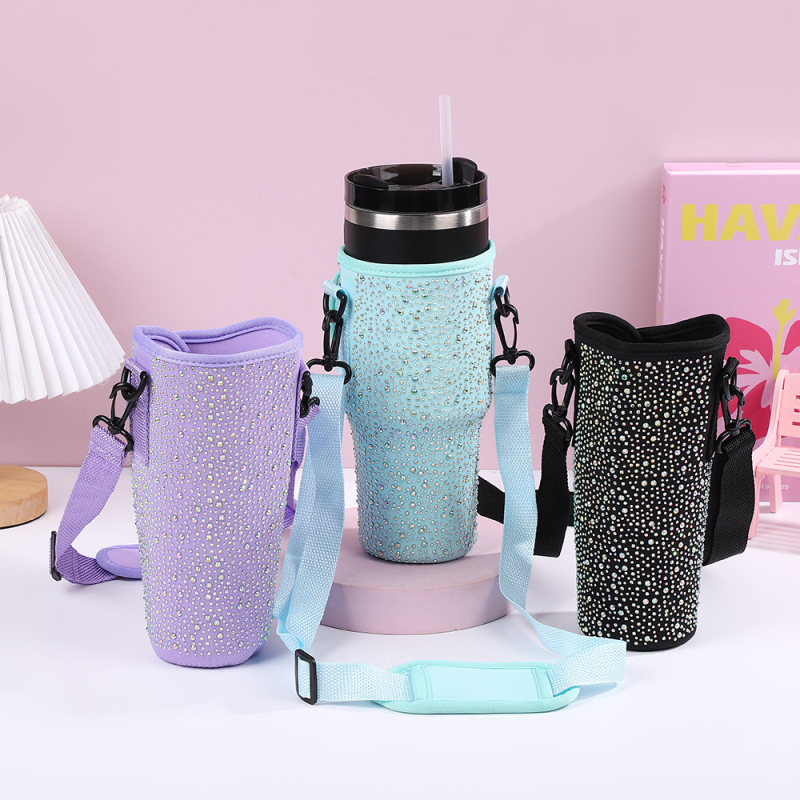 Husă izolatoare pentru pahar termic decorată cu diamante, 40oz, pentru mașină, anti-alunecare, protecție împotriva arsurilor