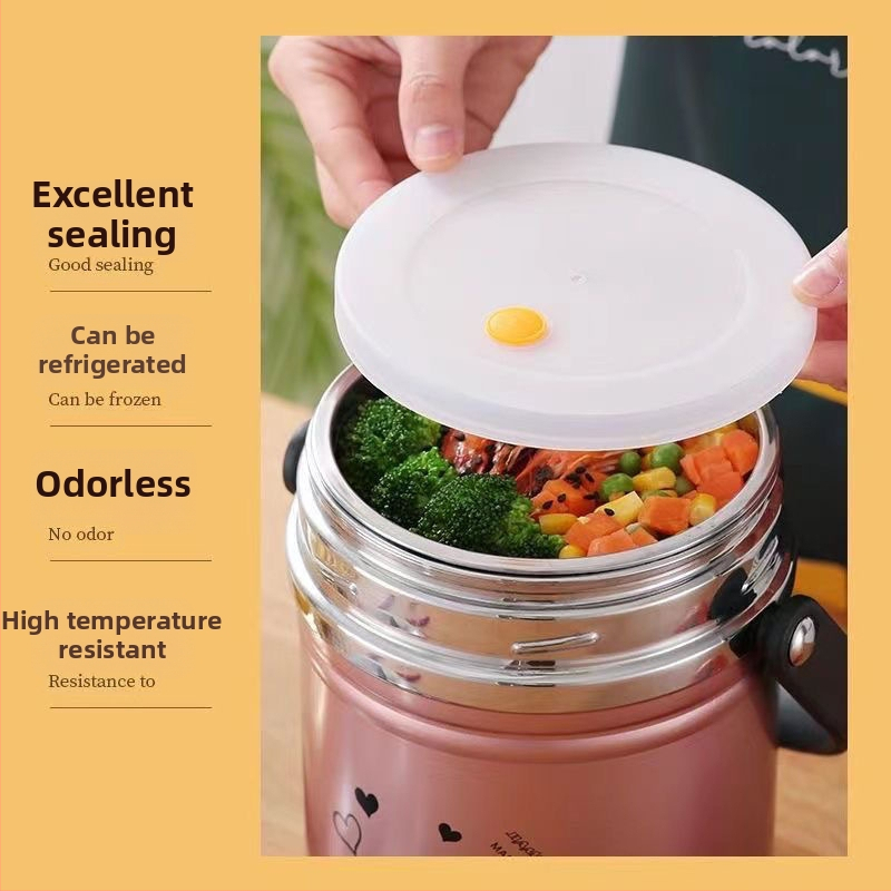Capac etanș Jingzhibao pentru cutie de prânz izolat în vid, capac rotund din oțel inoxidabil cu capac interior, anti-vărsare