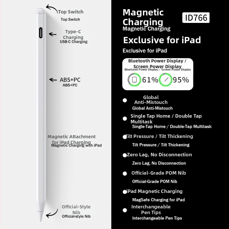 Stylus pre iPad s tromi LED indikátormi napájania — magnetický kapacitný per na kreslenie a písanie