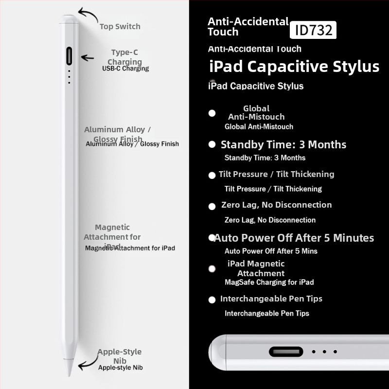 Stylus pre iPad s tromi LED indikátormi napájania — magnetický kapacitný per na kreslenie a písanie