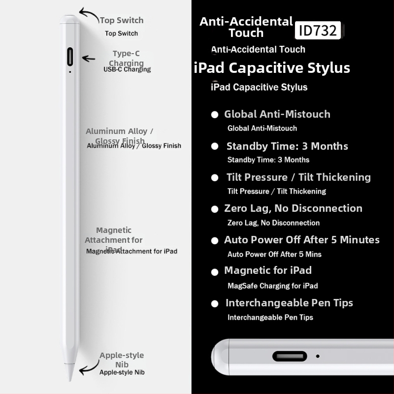 Stylus pre iPad s tromi LED indikátormi napájania — magnetický kapacitný per na kreslenie a písanie