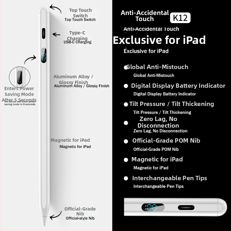 Stylus pre iPad s tromi LED indikátormi napájania — magnetický kapacitný per na kreslenie a písanie