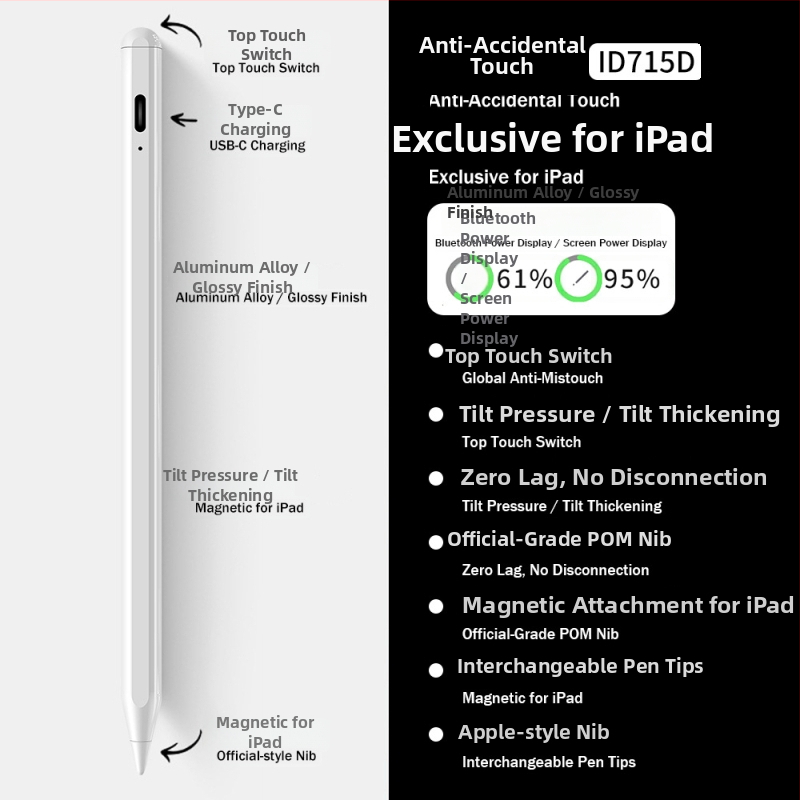 Stylus pre iPad s tromi LED indikátormi napájania — magnetický kapacitný per na kreslenie a písanie