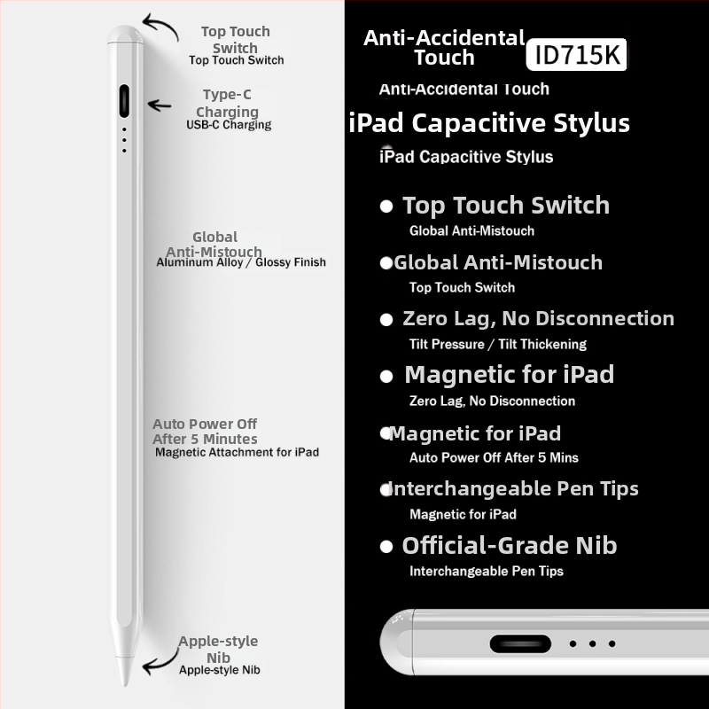 Stylus pre iPad s tromi LED indikátormi napájania — magnetický kapacitný per na kreslenie a písanie