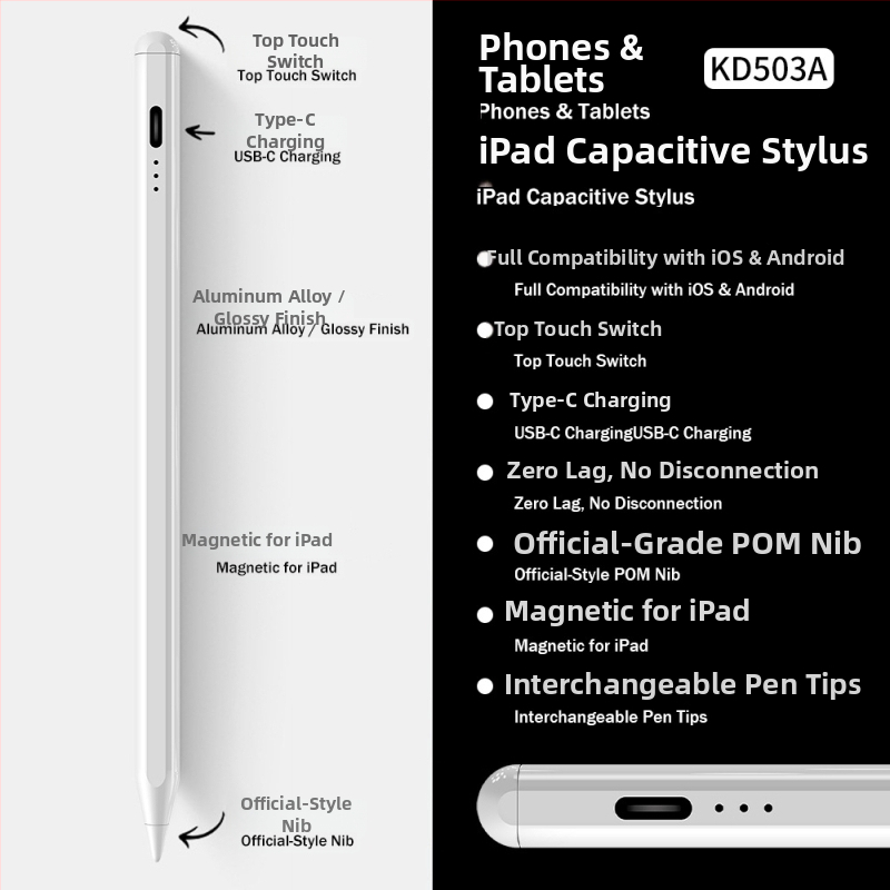 Stylus pre iPad s tromi LED indikátormi napájania — magnetický kapacitný per na kreslenie a písanie