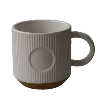 Ceașcă ceramică pentru cafea, verde închis, cu dungi verticale și emblemă din cupru a zeiței