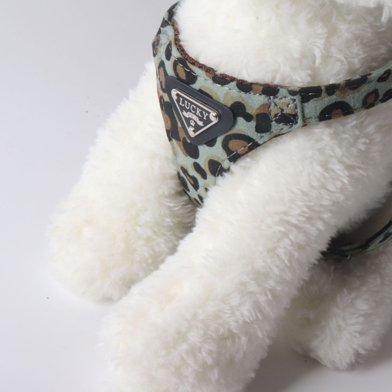 Set hoda za psa s leopardnim uzorkom, crno-zlatna serija, trokutasti logotip, prsni remen i vodilica