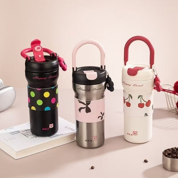 Cupa termică drăguță, din oțel inoxidabil 304, cu capacitate mare, ușor de purtat cu mâner, potrivită pentru cafea și apă