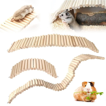 Drveni set za hamstera: mali ograda, penjačke stepenice, lukasti most za zlatog hrčka i mekana ljestvicu.