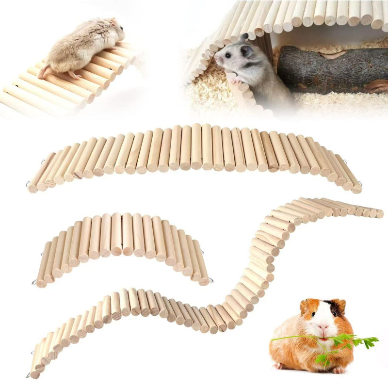 Drveni set za hamstera: mali ograda, penjačke stepenice, lukasti most za zlatog hrčka i mekana ljestvicu.
