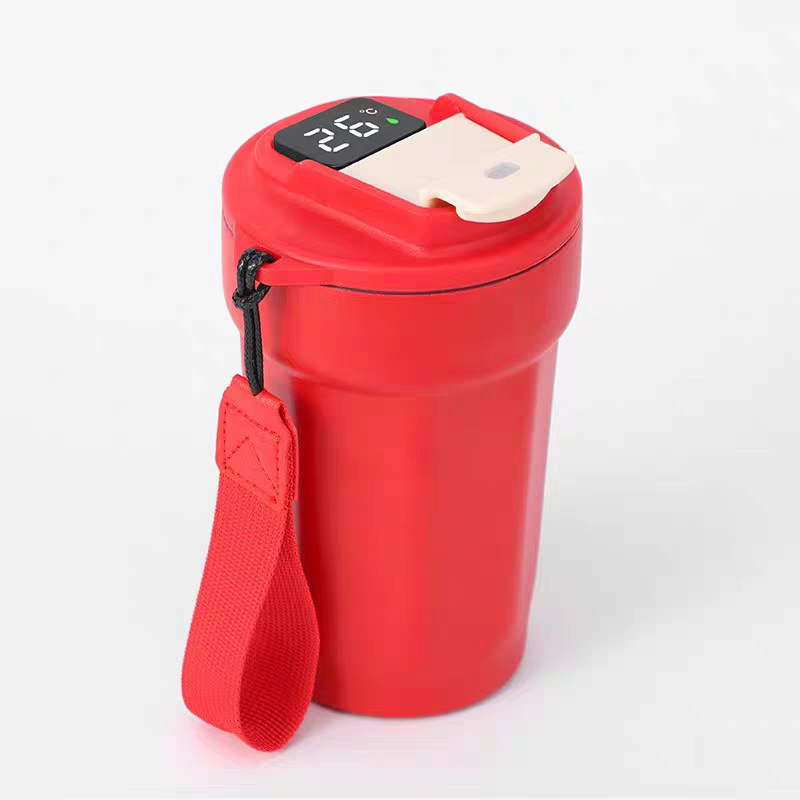 Ceșă de cafea octogonală cu măsurare inteligentă a temperaturii și afișaj, compartiment interior din oțel inoxidabil 316, termos izolat cu mâner de sfoară, cadou creativ