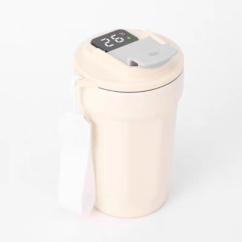 Ceșă de cafea octogonală cu măsurare inteligentă a temperaturii și afișaj, compartiment interior din oțel inoxidabil 316, termos izolat cu mâner de sfoară, cadou creativ