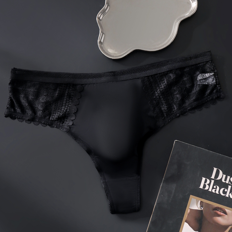 Férfi csipkés tangája, 3D kontúros zsebbel, lélegző Ice Silk anyag