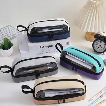 Penar cu capacitate mare, design transparent minimalist, pătrat și rotund pentru elevi, organizator de pixuri