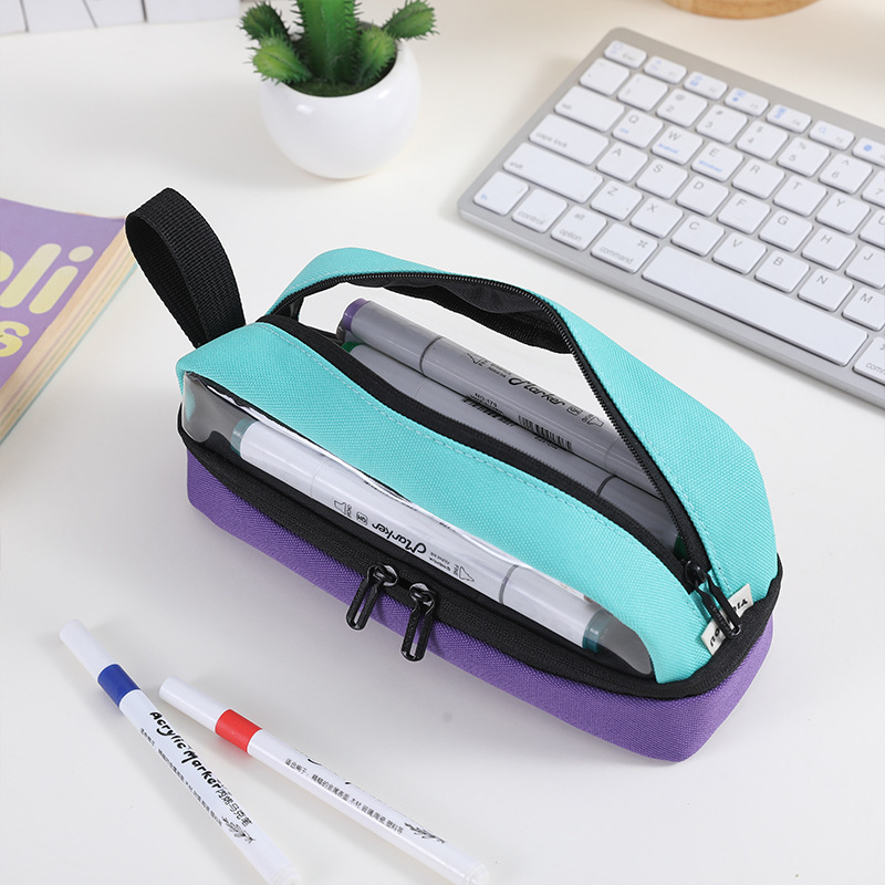 Penar cu capacitate mare, design transparent minimalist, pătrat și rotund pentru elevi, organizator de pixuri