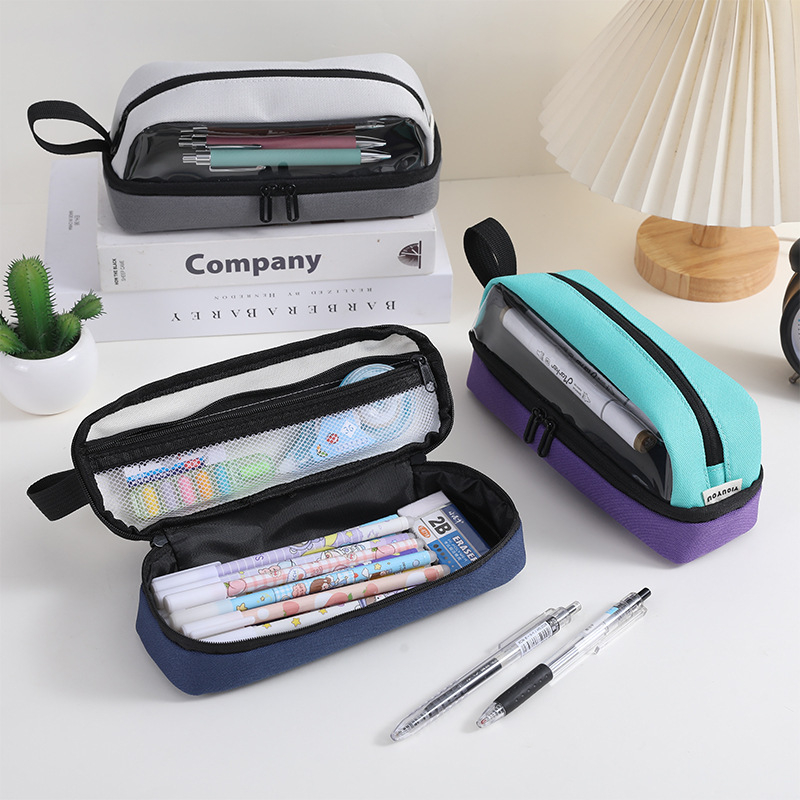 Penar cu capacitate mare, design transparent minimalist, pătrat și rotund pentru elevi, organizator de pixuri