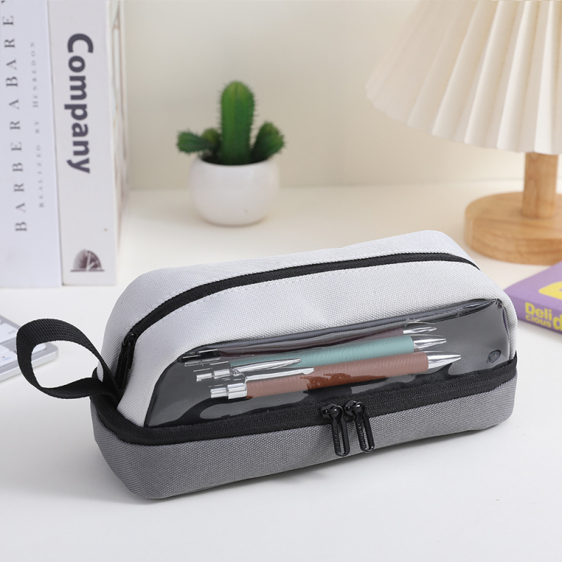 Penar cu capacitate mare, design transparent minimalist, pătrat și rotund pentru elevi, organizator de pixuri