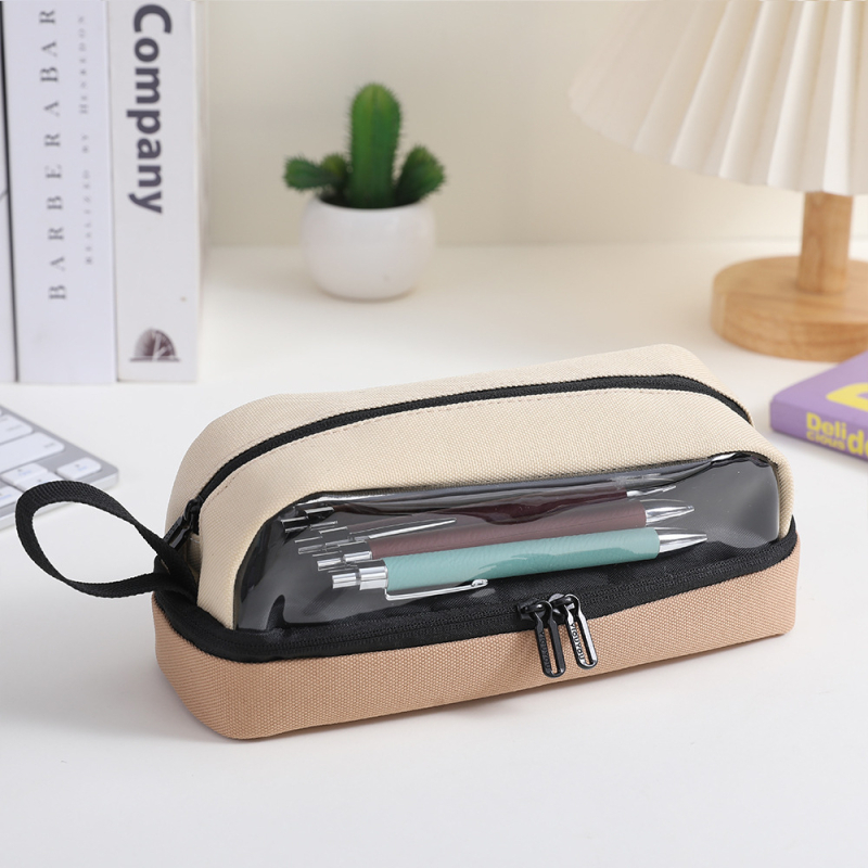 Penar cu capacitate mare, design transparent minimalist, pătrat și rotund pentru elevi, organizator de pixuri