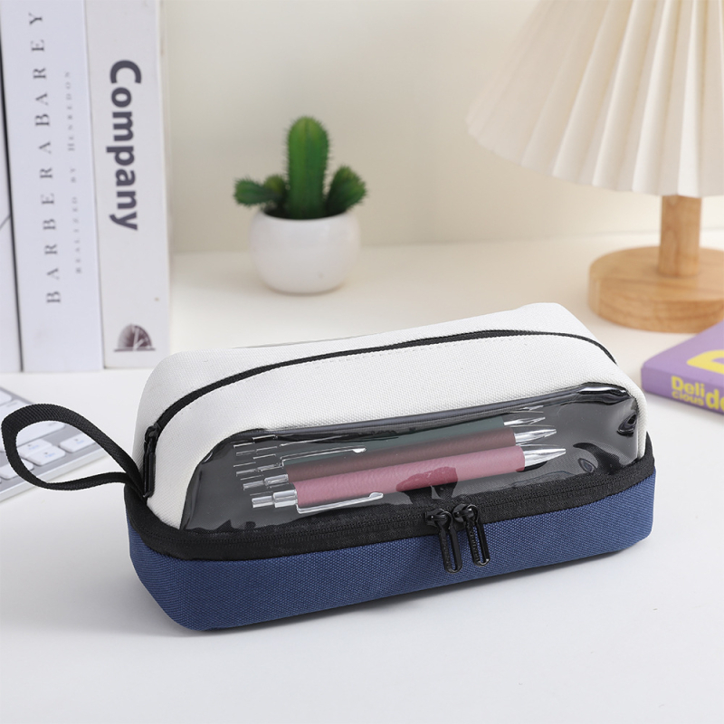 Penar cu capacitate mare, design transparent minimalist, pătrat și rotund pentru elevi, organizator de pixuri