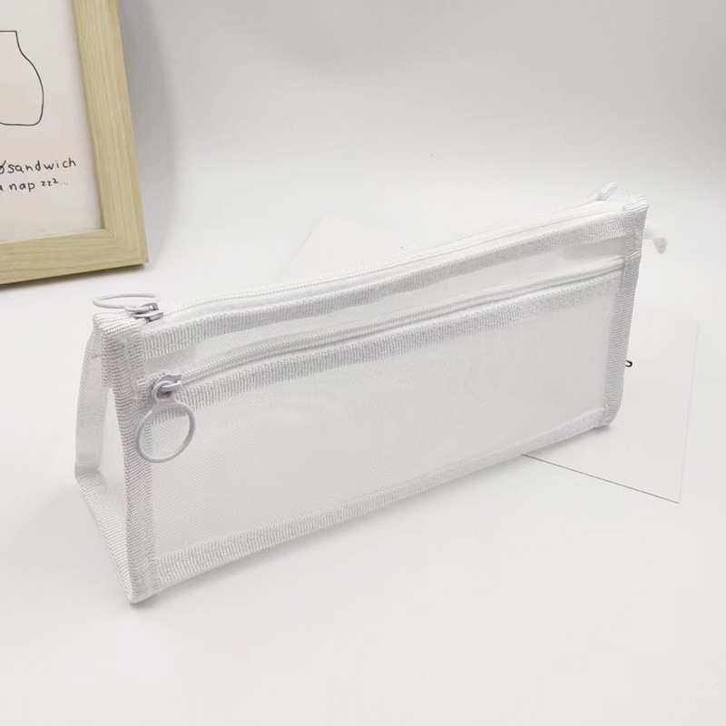 Penar din plasă triunghiular transparent, capacitate mare, dublu strat, pentru băieți, stil minimalist, rezistent la pete, rechizite