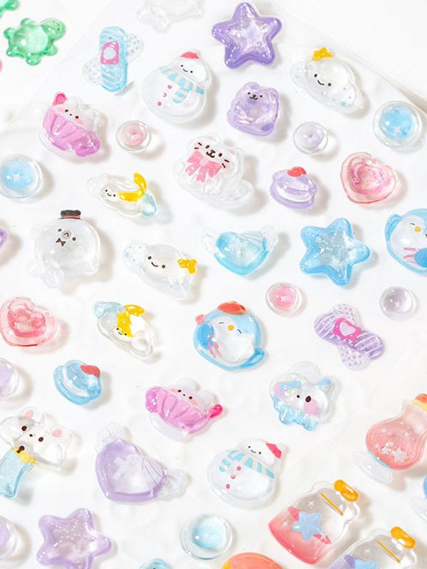 Autocolant 3D pentru husă de telefon – țestoasă drăguță cu fructe și jeleu cristal
