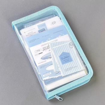 A6 husă transparentă de depozitare cu textură twill, pentru autocolante și materiale pentru jurnal, design minimalist, capacitate mare