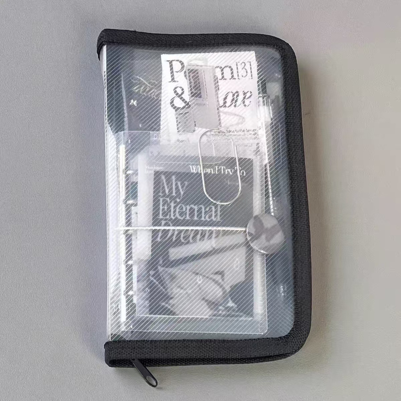 A6 husă transparentă de depozitare cu textură twill, pentru autocolante și materiale pentru jurnal, design minimalist, capacitate mare