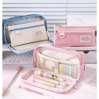 Blue Fruit Penar Transparent cu Straturi Multiple, Capacitate Mare, Design Minimalist, Organizator pentru Materiale Școlare