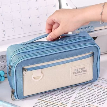 Blue Fruit Penar Transparent cu Straturi Multiple, Capacitate Mare, Design Minimalist, Organizator pentru Materiale Școlare