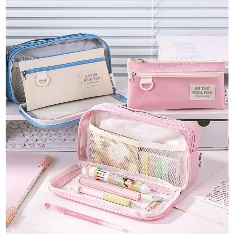 Blue Fruit Penar Transparent cu Straturi Multiple, Capacitate Mare, Design Minimalist, Organizator pentru Materiale Școlare