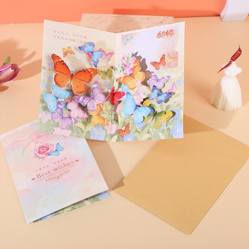 Card de felicitare 3D mobil pentru Ziua Femeii, cu fluturi pictați, lucrat manual pe hârtie perlată