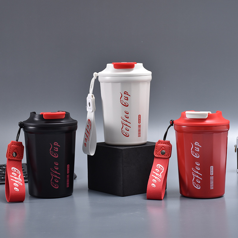 Cană portabilă din oțel inoxidabil 316 pentru cafea sau Cola, cu bretea, pentru exterior și birou, termos izolant, personalizabil