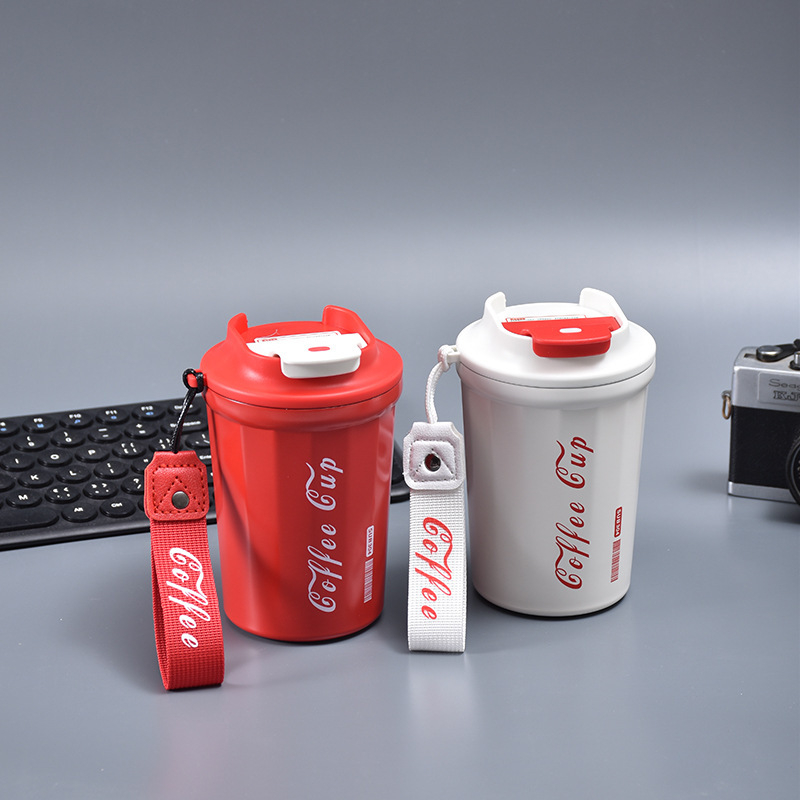 Cană portabilă din oțel inoxidabil 316 pentru cafea sau Cola, cu bretea, pentru exterior și birou, termos izolant, personalizabil