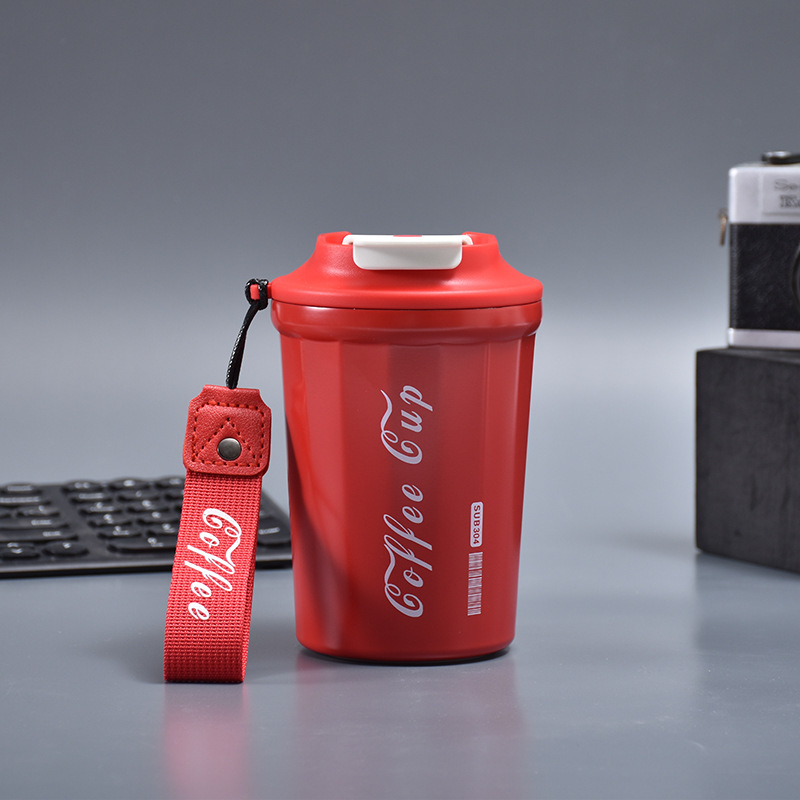 Cană portabilă din oțel inoxidabil 316 pentru cafea sau Cola, cu bretea, pentru exterior și birou, termos izolant, personalizabil