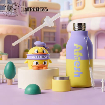 Cupe termice din oțel inoxidabil, două culori, rață desen animat drăguță, design creativ personalizat pentru apă de sport 450 ml, portabil