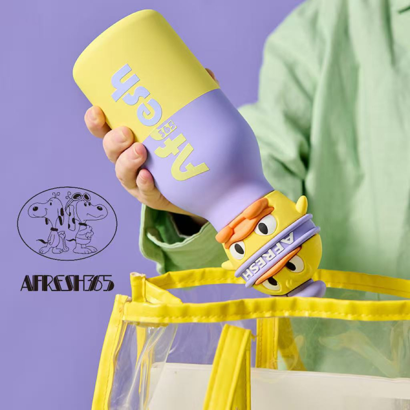 Cupe termice din oțel inoxidabil, două culori, rață desen animat drăguță, design creativ personalizat pentru apă de sport 450 ml, portabil