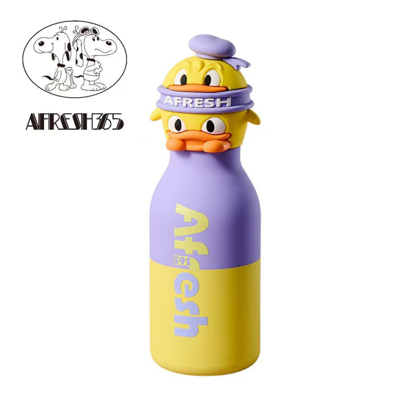 Cupe termice din oțel inoxidabil, două culori, rață desen animat drăguță, design creativ personalizat pentru apă de sport 450 ml, portabil