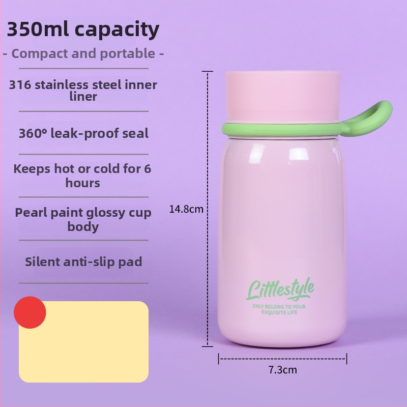 Termos din oțel inoxidabil 316, compact și drăguț pentru copii, stil minimalist pentru elevi, portabil