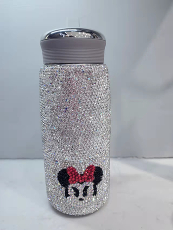 Termos mini decorat cu diamante, din oțel inoxidabil 304 interior, 201 exterior, dimensiune de buzunar, pentru femei