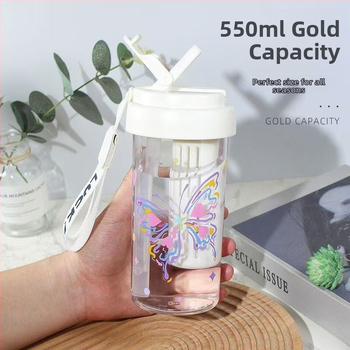 2025 Ceașcă-fluture portabilă din plastic, cu separator pentru ceai și apă, cu pai