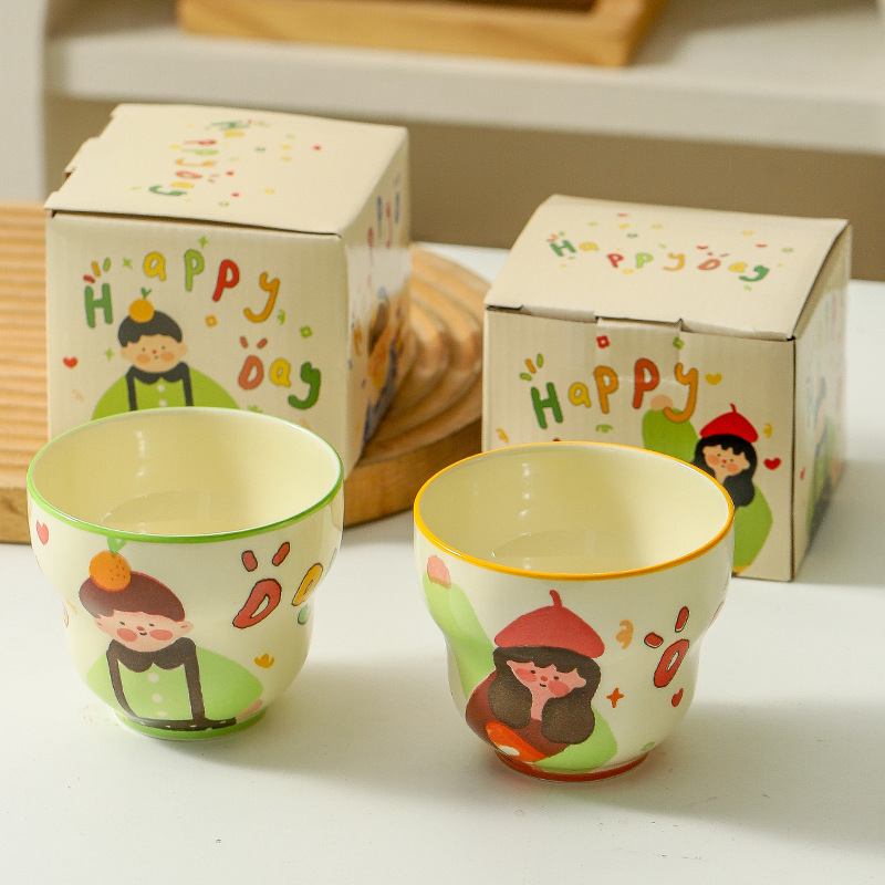 Ceașcă ceramică de suvenir cu caricatură de familie, design sub glazură colorată, drăguță pentru uz casnic, cadou de sărbători, ceașcă de cafea elegantă