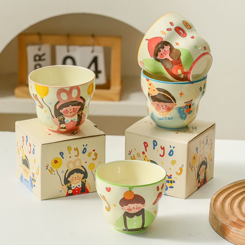 Ceașcă ceramică de suvenir cu caricatură de familie, design sub glazură colorată, drăguță pentru uz casnic, cadou de sărbători, ceașcă de cafea elegantă