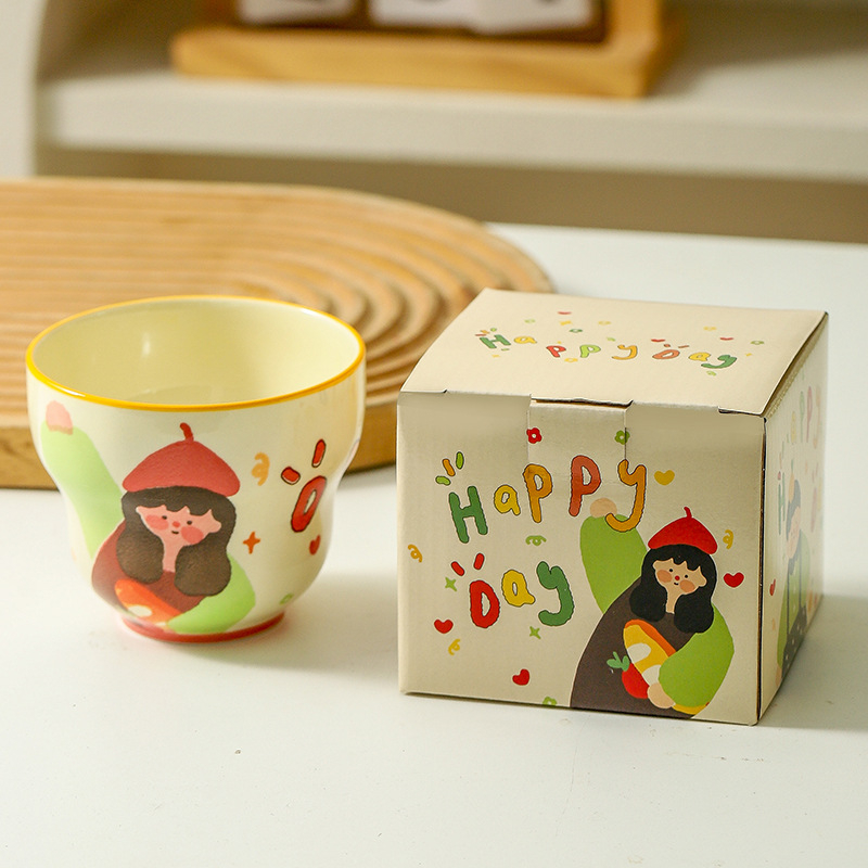 Ceașcă ceramică de suvenir cu caricatură de familie, design sub glazură colorată, drăguță pentru uz casnic, cadou de sărbători, ceașcă de cafea elegantă